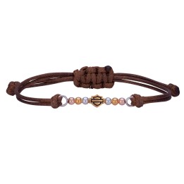 Braccialetto di perline multicolore con cordino marrone