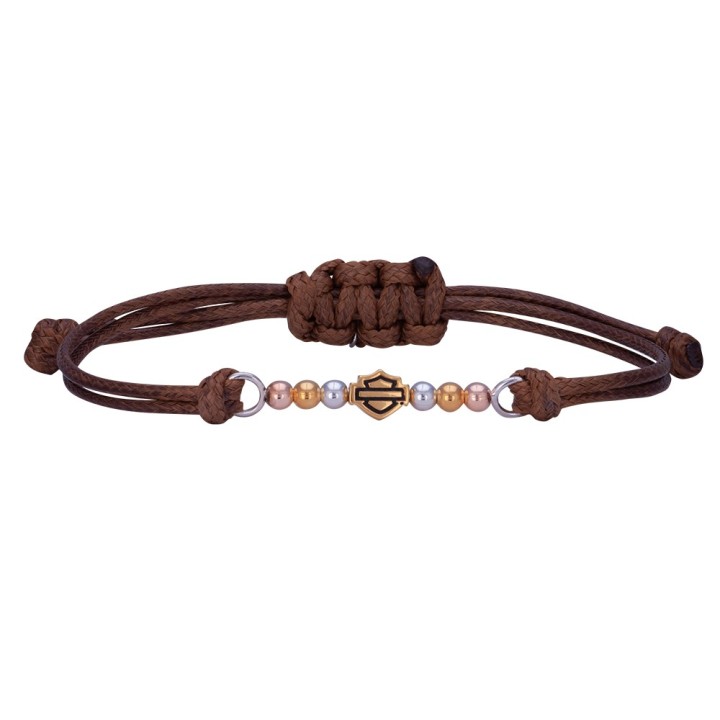 Braccialetto di perline multicolore con cordino marrone