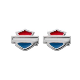 Orecchini Harley-Davidson® B&S Post in smalto rosso, bianco e blu da donna
