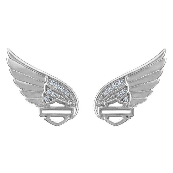 Orecchini Harley-Davidson® Wing Bar & Shield Post da donna, argento sterling