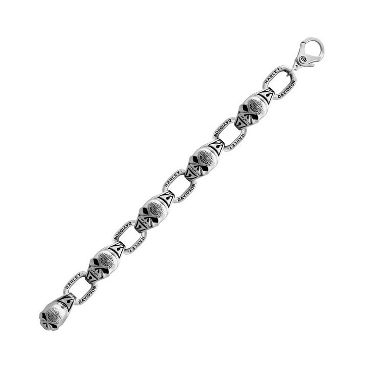 Bracciale da uomo Harley-Davidson® Skull Link in acciaio 9 pollici