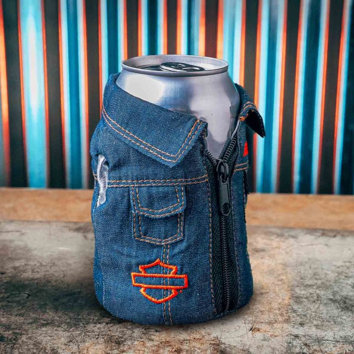 PORTA LATTINA RAFFREDDANTE IN DENIM PSICHEDELICO HD DEGLI ANNI '70