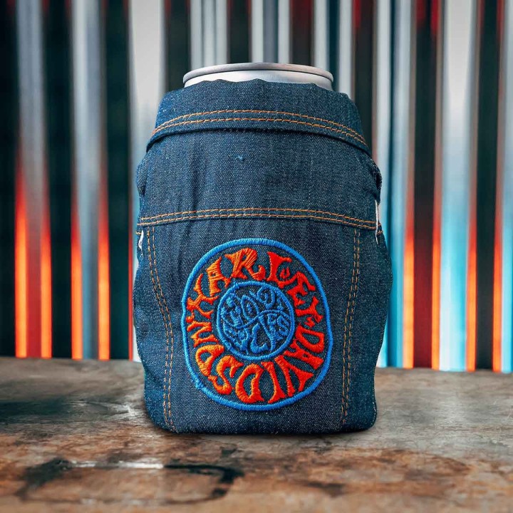 PORTA LATTINA RAFFREDDANTE IN DENIM PSICHEDELICO HD DEGLI ANNI '70
