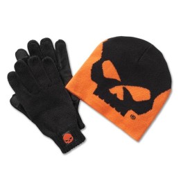 Set regalo beanie e guanti Willie G Skull - Harley Orange