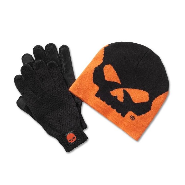 Set regalo beanie e guanti Willie G Skull - Harley Orange