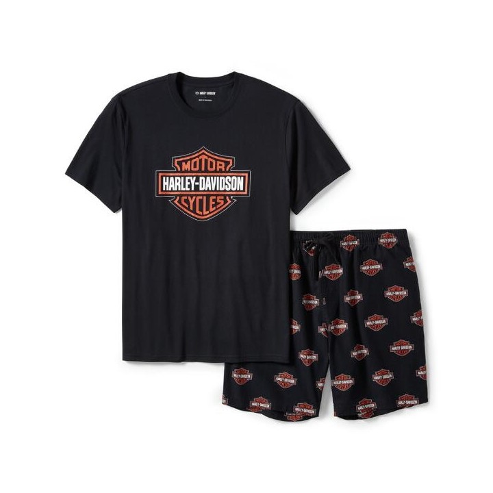 Pigiama da uomo Harley-Davidson® Shorts Bar & Shield Orange on Black