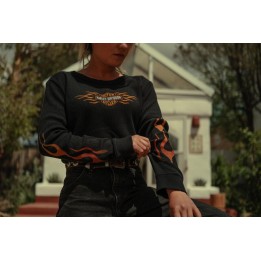 TOP IN MAGLIA VINTAGE FLAMES DA DONNA HARLEY-BLACK