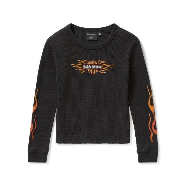 TOP IN MAGLIA VINTAGE FLAMES DA DONNA HARLEY-BLACK