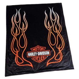 Coperta in pile Harley-Davidson® Flames Bar & Shield con retro in Sherpa - Nera