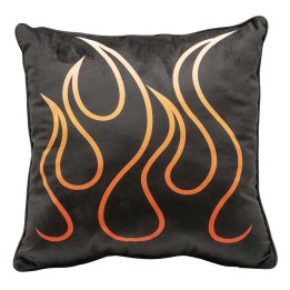 Cuscino decorativo in pile con stampa Harley-Davidson® Flames Bar & Shield in rilievo - Nero