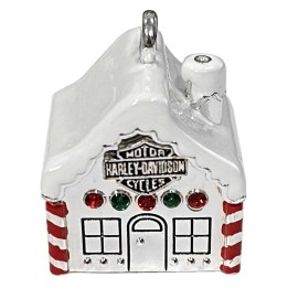 Campanello decorativo in metalla a forma di casa di pan di zenzero Harley-Davidson® con cordino nero - Argento