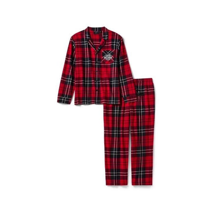 SET PAJAMA IN TARTAN ROSSO/NERO CON LOGO BAR & SHIELD