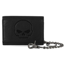 Portafoglio da motociclista in pelle con catena e teschio in rilievo Harley-Davidson® da uomo, medio, nero
