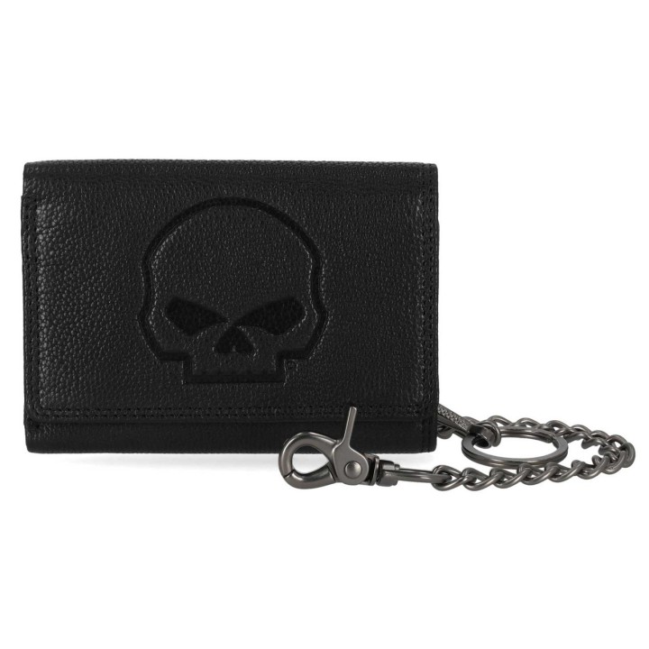 Portafoglio da motociclista in pelle con catena e teschio in rilievo Harley-Davidson® da uomo, medio, nero