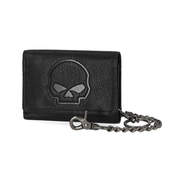Portafoglio da motociclista in pelle con catena e teschio in rilievo Harley-Davidson® da uomo, medio, nero