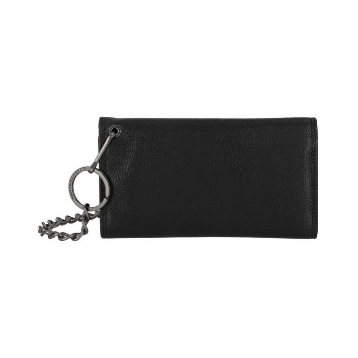 Portafoglio da uomo Harley-Davidson® in pelle con catena da motociclista e teschi in rilievo, nero