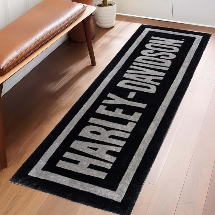 Tappeto da corridoio Harley-Davidson® Bar Font da 6 piedi con pelo spesso in acrilico - Nero/Grigio
