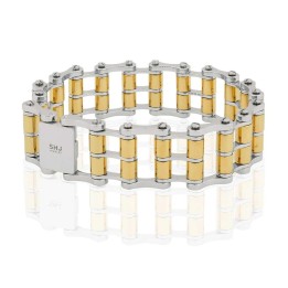 BRACCIALE BIKER A DOPPIA CATENA  STEEL & GOLD