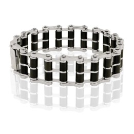 BRACCIALE BIKER A DOPPIA CATENA STEEL & BLACK