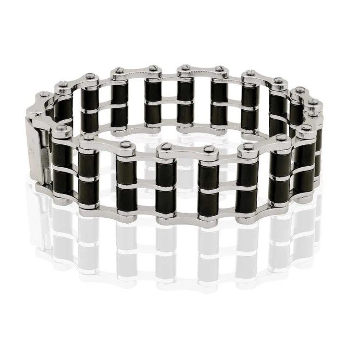 BRACCIALE BIKER A DOPPIA CATENA STEEL & BLACK