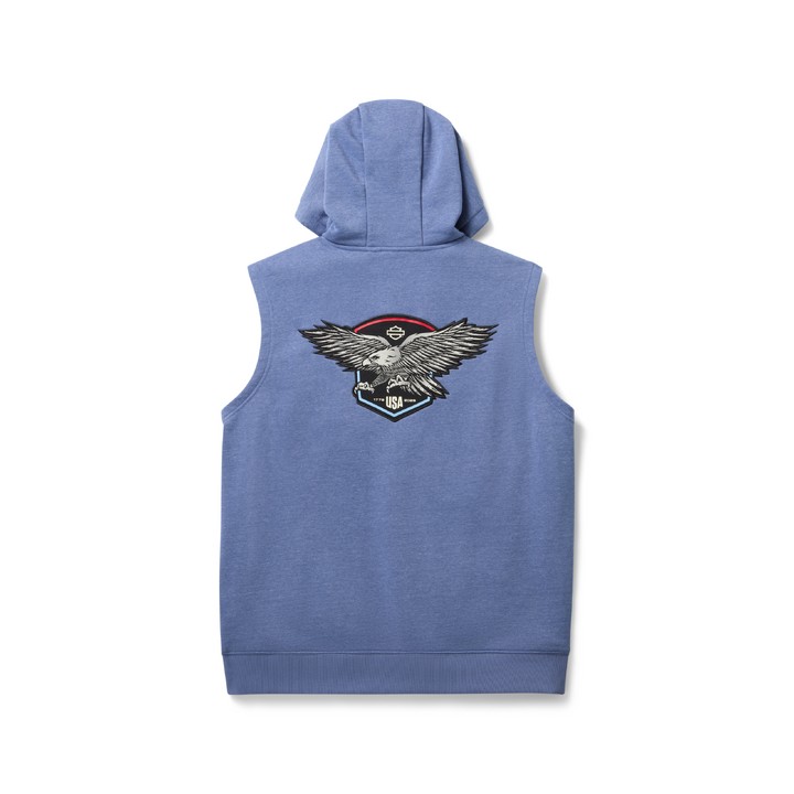 FELPA SENZA MANICHE  CON CAPPUCCIO IN MAGLIA FELPA CON CAPPUCCIO IN MAGLIA  BLU SCURO MELANGE