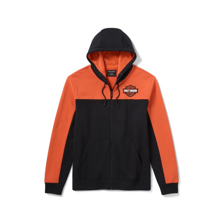 Felpa con zip Harley-Davidson Essential Color Blocking Nero/Arancione