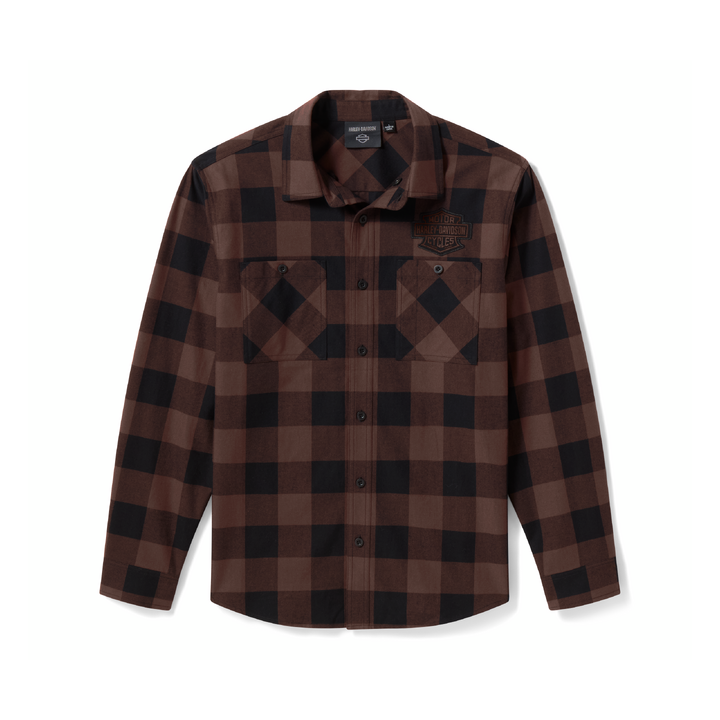 Camicia di flanella da uomo H-D American Classic Buffalo Check - Coffee & Harley Black